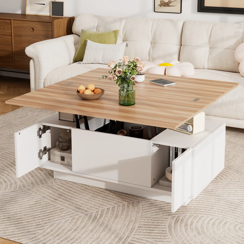 Moderner Couch-Couchtisch mit Dual-Lift-Mechanismus, versteckter Stauraum, Tragfähigkeit bis zu 50 kg, ideal für kleine Räume – Detail 24