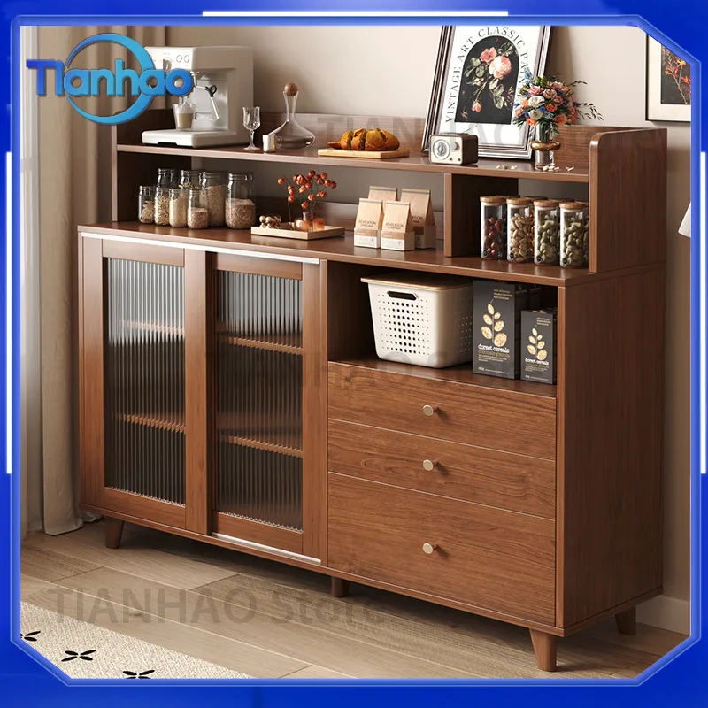 Solid Wood Japanese Style Sideboard Cabinet for Living Room Tea Station Kitchen Storage Unit Wall Mounted Buffet Cabinet