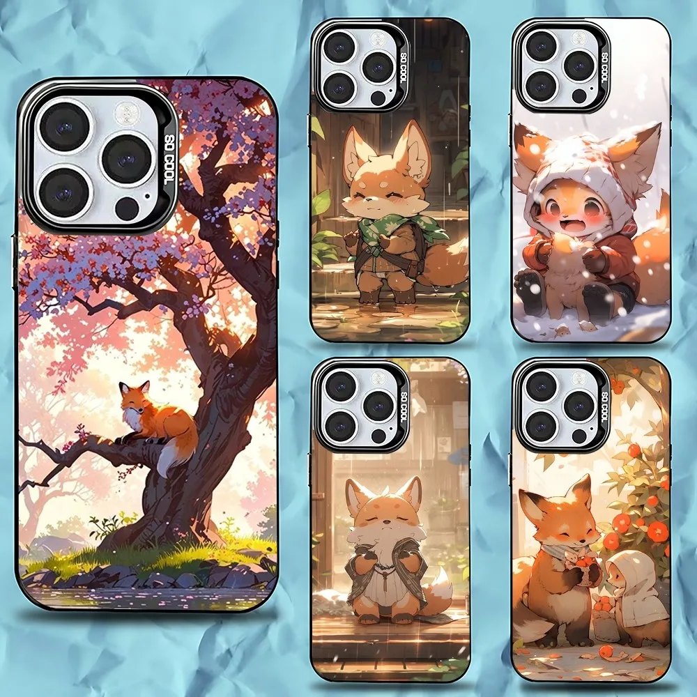 

Cute Cartoon Animal Fox Phone Case For iPhone 16,15,14,13,12,11,Pro,Max,Plus,Mini,XS,SE Anti Fall Black Matte Hard Bumper