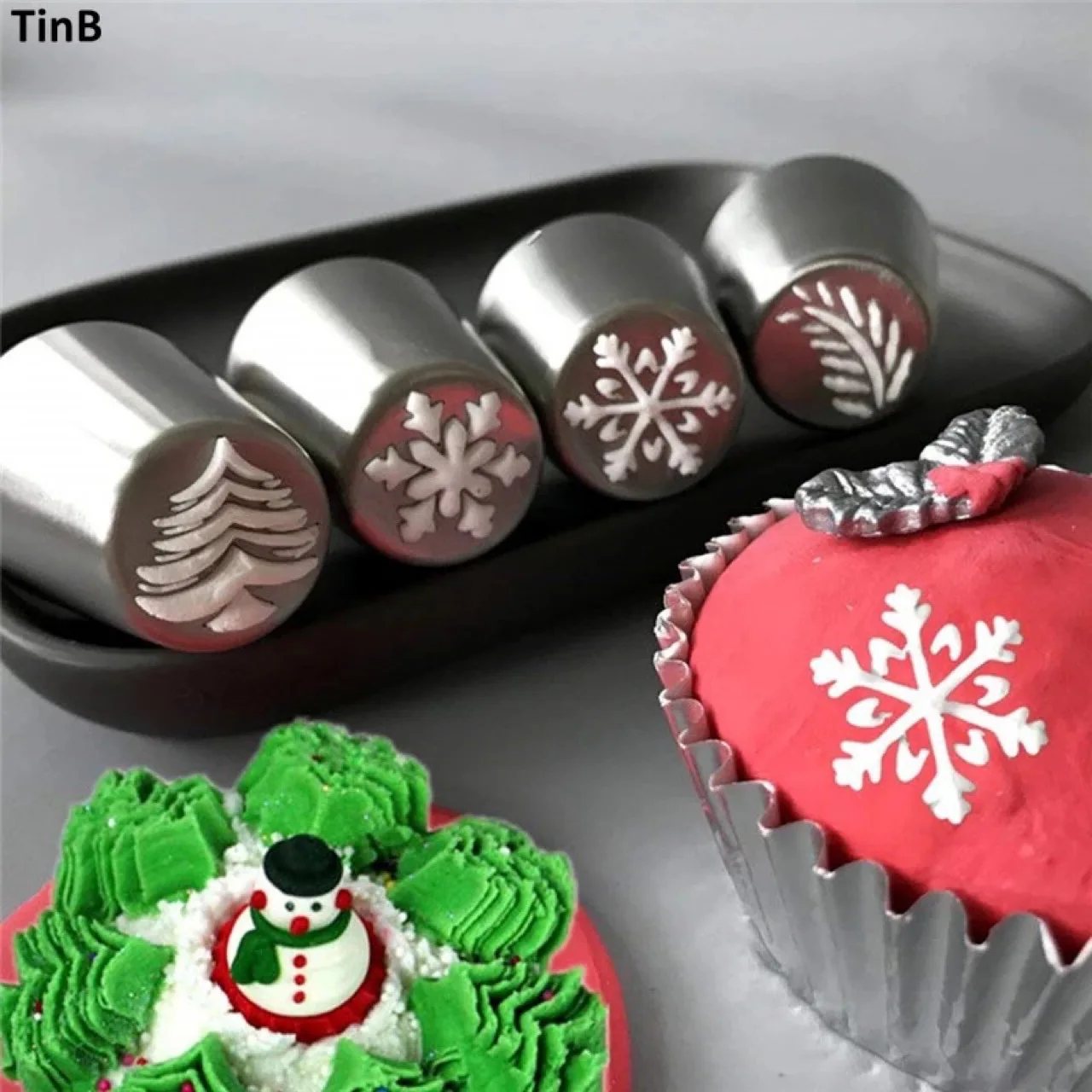 4-piece Christmas style Russian decorated mouth stainless steel decorated mouth cupcake baking tool set