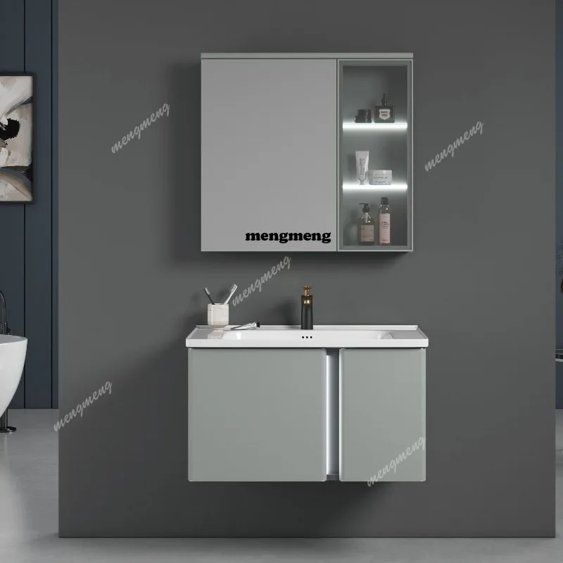 

Ceramic integrated basin Stainless steel splicing bathroom cabinet combination bathroom washstand face basin