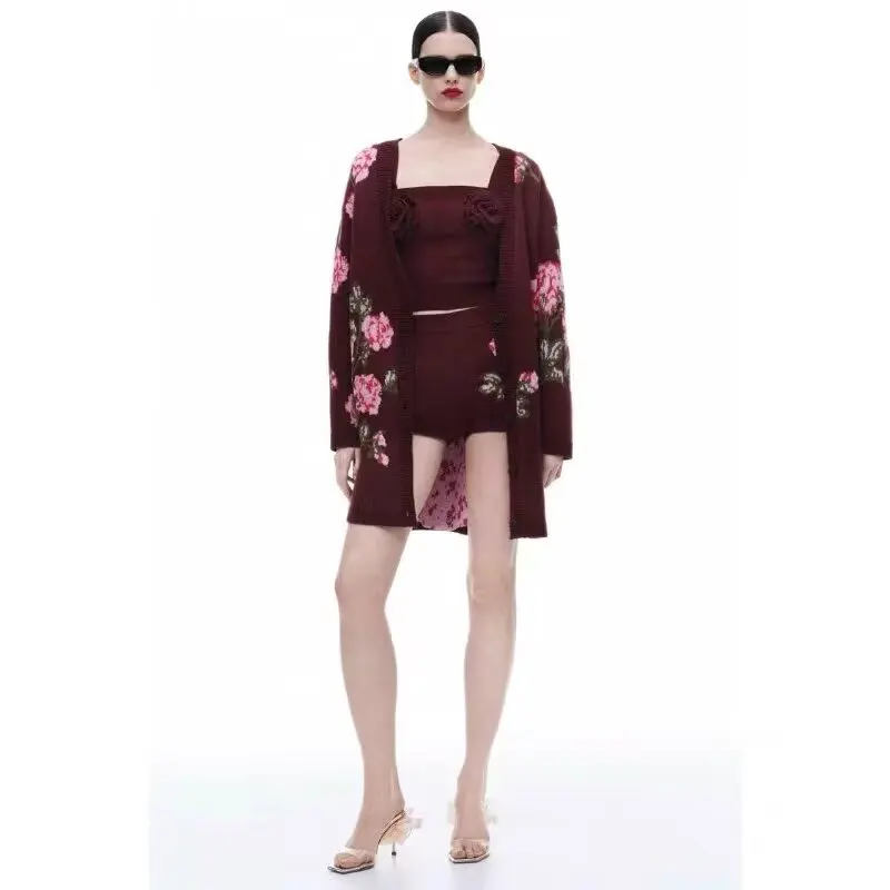 

BB6518 ZA25 Autumn New Women's Fashion European and American Style Versatile Blended Jacquard Knitted Cardigan