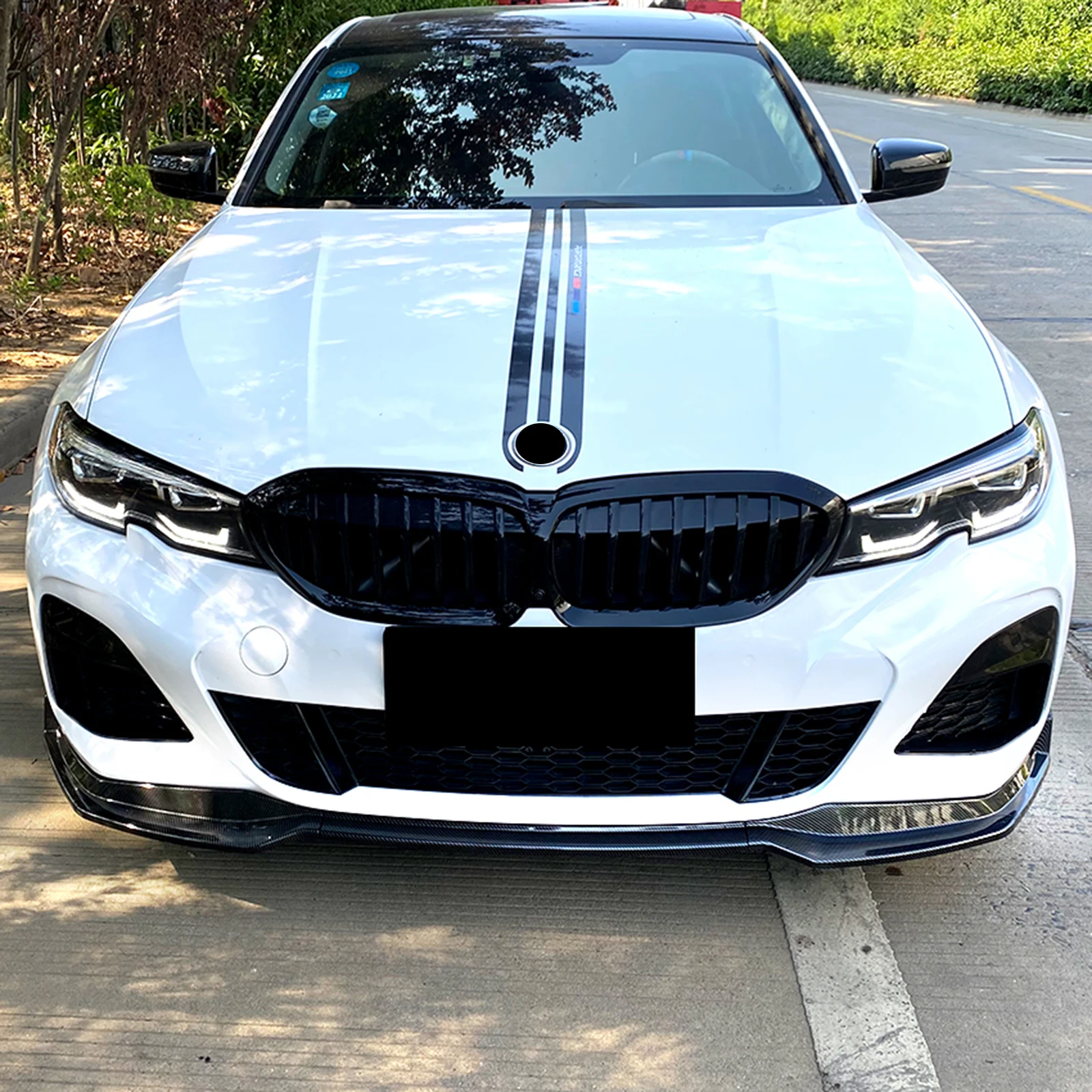 BMW 3 시리즈 G20 320i 330i M 팩 2019-2022 프론트 범퍼 스포일러 립 탄소 섬유 룩, 글로스 블랙 하단 스플리터 보호대 썸네일 4
