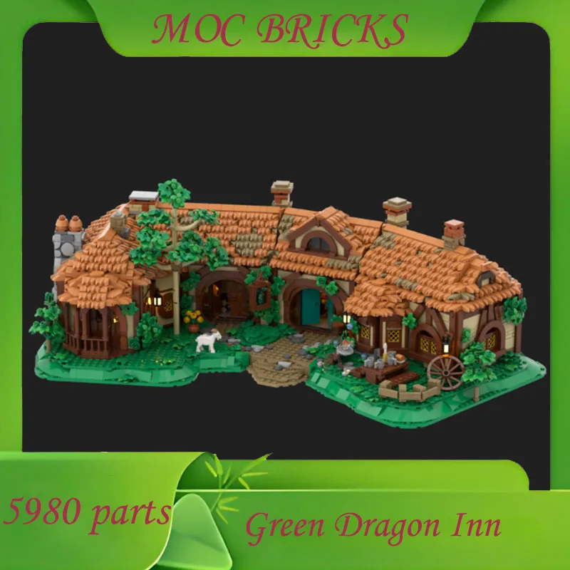 Custom 5980PCS Green Dragon Inn Modular MOC Creative Street View Model Architecture DIY Education Assembly Model Birthday Gifts