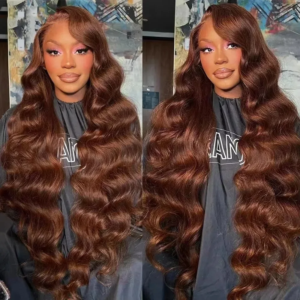 

13x6 HD Lace Front Wig 250% Reddish Brown Body Wave 30 32 Inch Water Wave 13x4 Lace Frontal Human Hair Wigs For Women PrePlucked