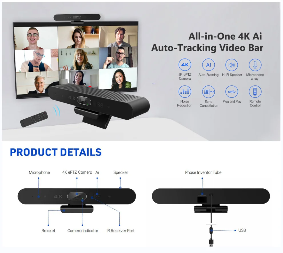 All-in-One-Videokonferenzsystem Ai Tracking Webcam 4k 60fps USB-Konferenzkamera