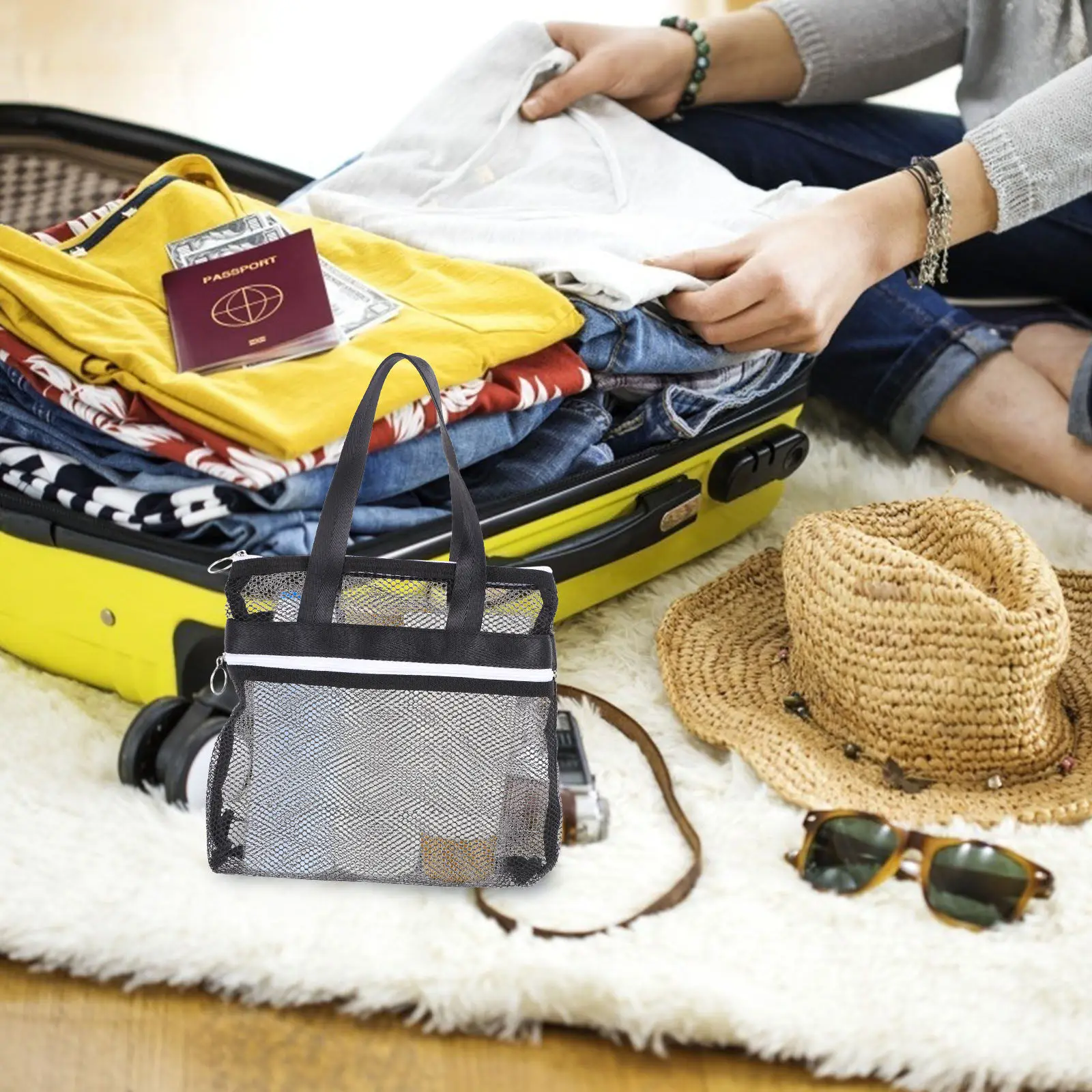 

Портативная дорожная косметичка с сетчатым дизайном, разделением на сухие и влажные отсеки, для хранения обуви, носков, нижнего белья, купальников, для колледжа, общежития, пляжа