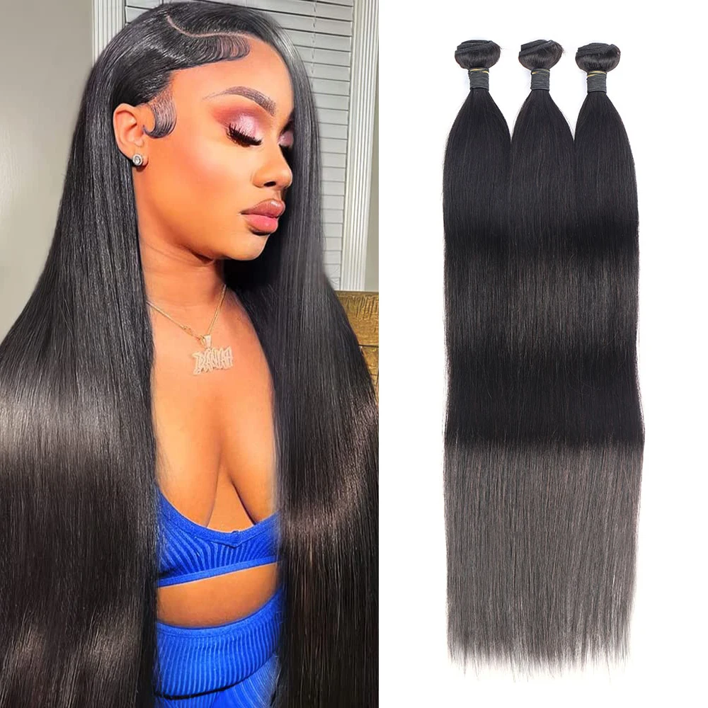 24 Inch Brazilian Straight Hair 3 Bundles Grade 10A Virgin Unprocessed Straight Human Hair Weave Bundles Natural Black Color