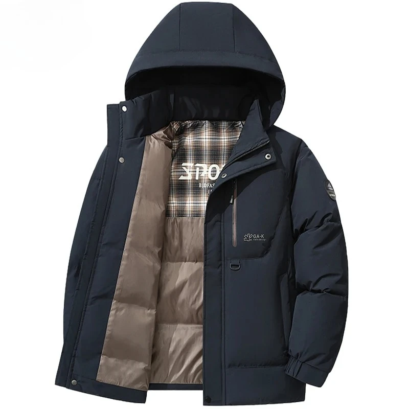 Męska kurtka Stand Parka zimowa Nowa kurtka z kapturem puchowa ocieplana polarem ciepłe kurtki męskie biznesowe rekreacyjne płaszcze kurtki baseballowe