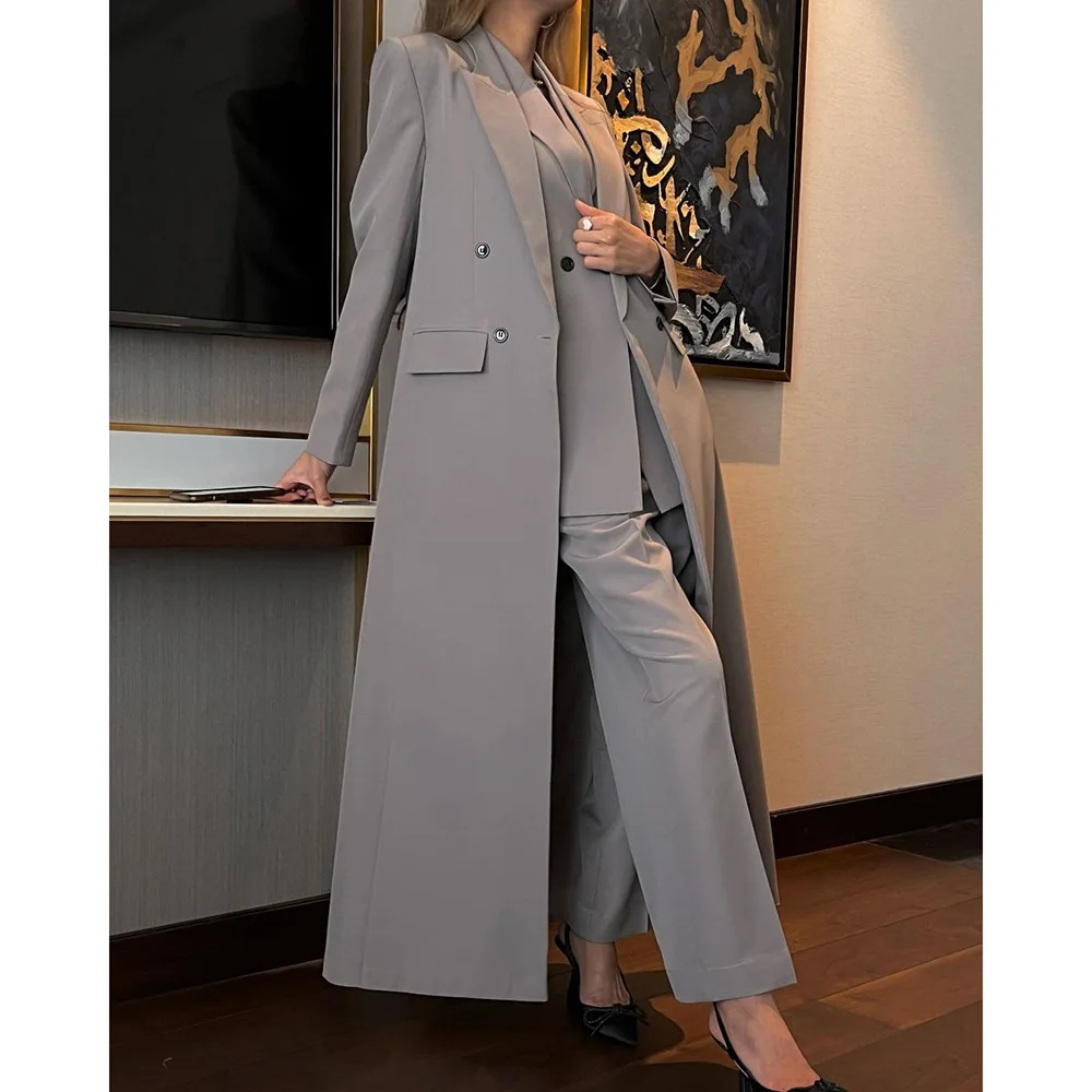 Formal Double Breasted Peak Lapel Women Suits High End Long 3 Piece Jacket Pants Vest Set Elegant Female Outfits Abaya Blazer