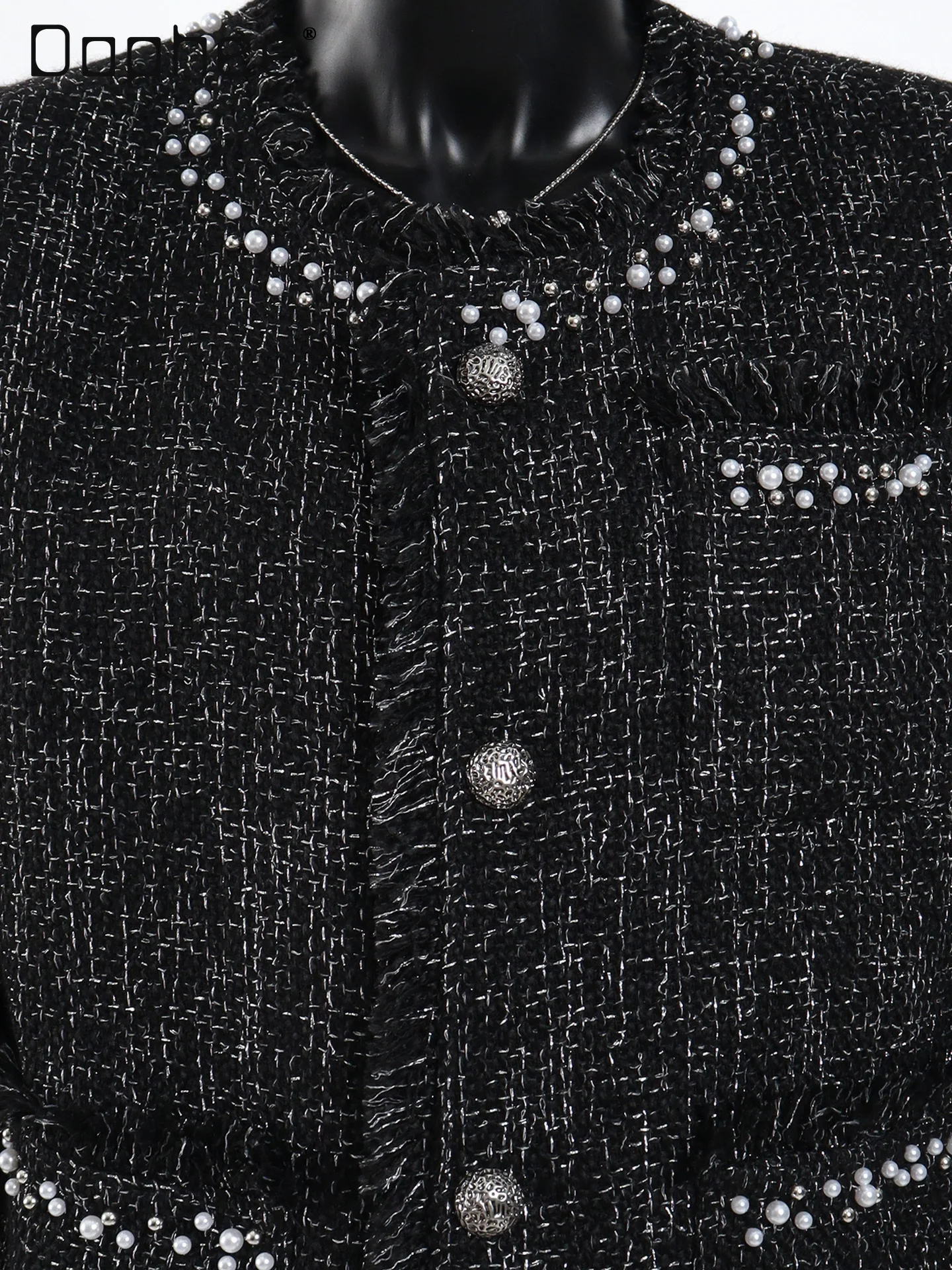 Deconstructed Woven Elegant Tweed Jacket for Men High-End Luxury Beaded Round Neck Single-Breasted Long Sleeve Loose Trendy Top