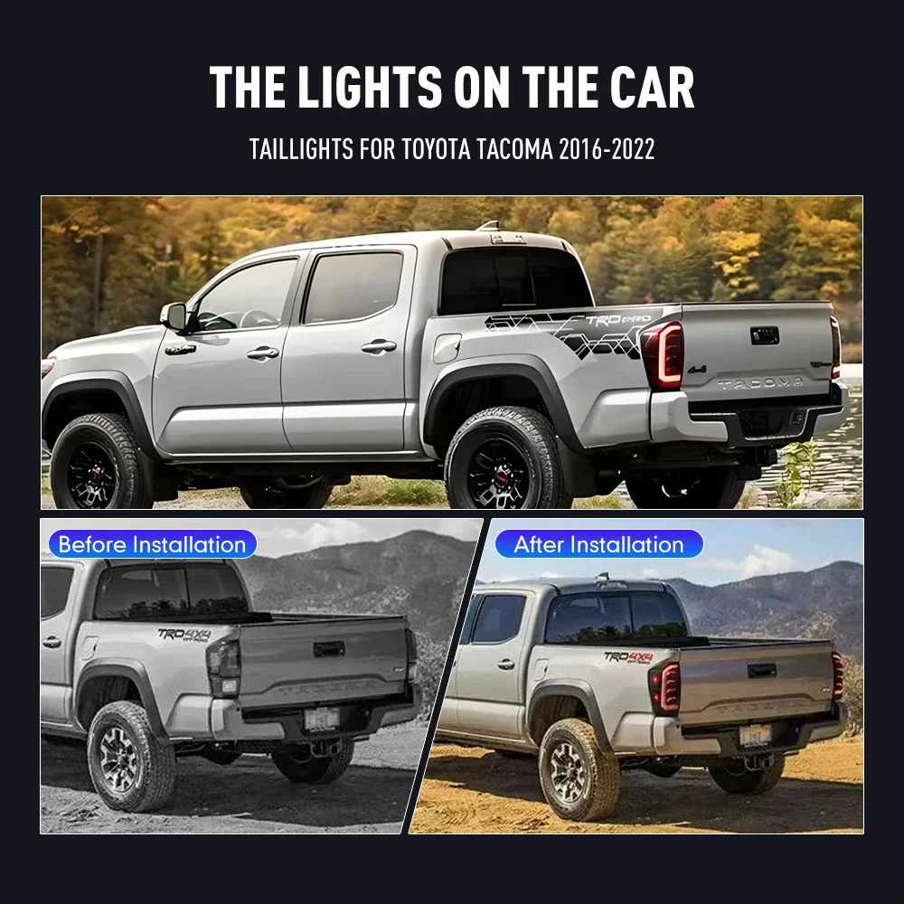 زوج من أضواء خلفية LED لتويوتا تاكوما 2016-2022 DRL عكس الفرامل تحول إشارة التوصيل والتشغيل مجموعة مصابيح الذيل الخلفي للسيارة