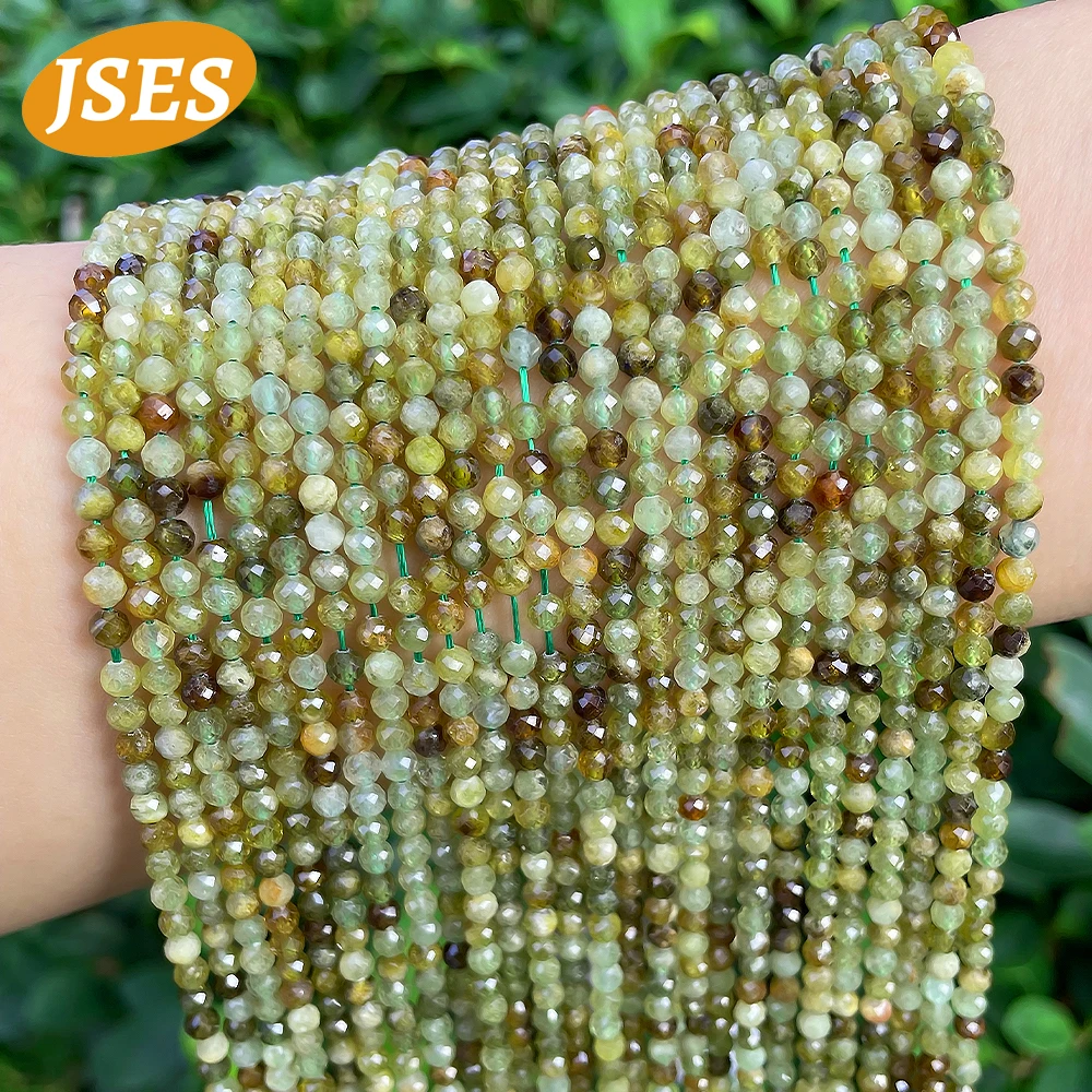 

AA Natural Green Grossularite Garnet Faceted Round Beads 3mm 3.5mm Spacer Loose Stone Beads For Jewelry Making Bracelets Charms