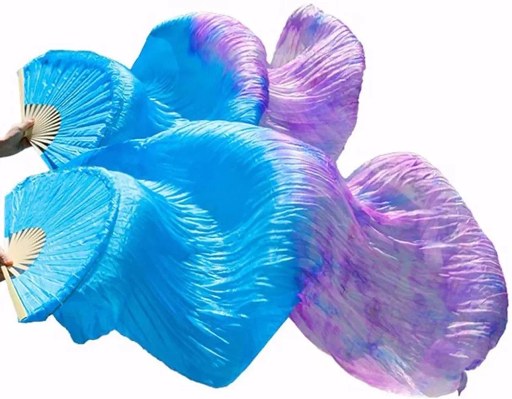 100% الحرير 1 زوج جديد الرقص الشرقي الخيزران الأضلاع الحرير المشجعين اليدوية أصباغ الرقص المشجعين الرقص ممارسة مرحلة الأداء تظهر الدعائم المشجعين #2