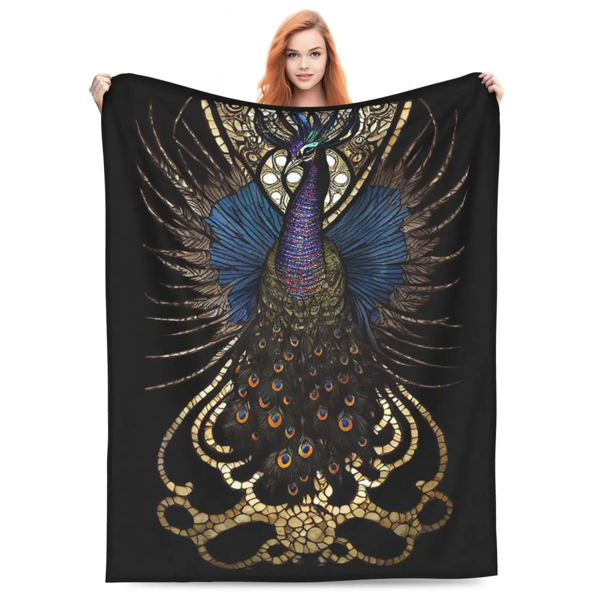 Stained Glass Peacock Blankets Fleece Sofa Throw Blanket Super Soft for Couch Bedding Office Throws Bedspread Quilt
