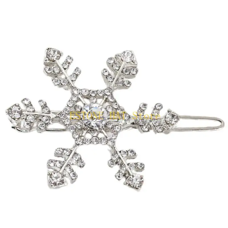 49MF 2pcs Elegant Snowflake Hair Clip Rhinestones Decoration Hair Pin Makeup Hairclip