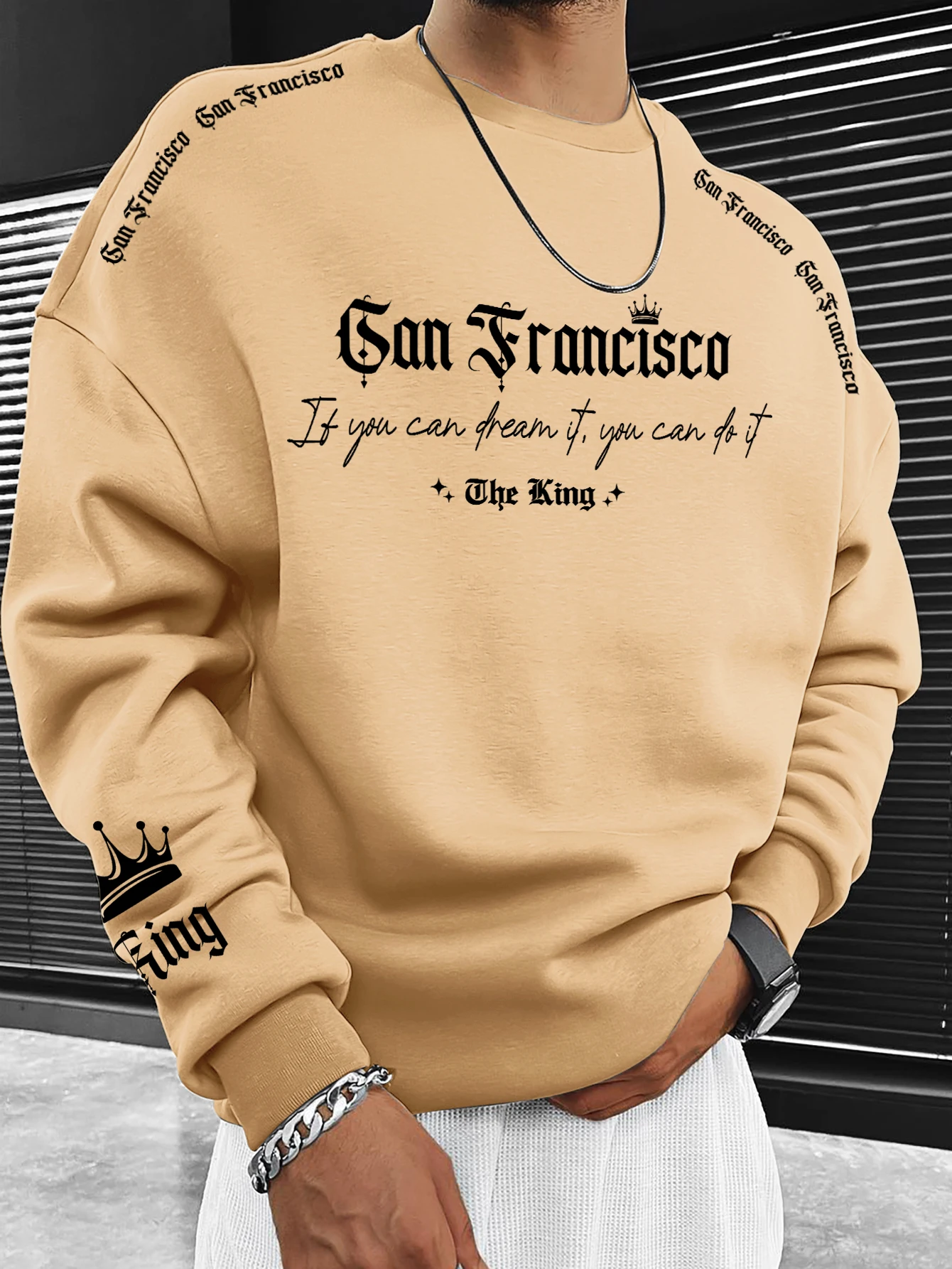 Herren Streetwear Rundhals-Sweatshirt San Francisco Krone Buchstabendruck Polyester Casual Pullover S-XXL – Detail 8