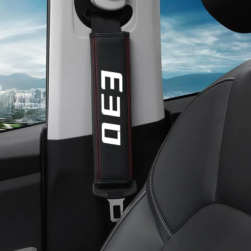 

1PCS Cowhide Car Logo Styling Seat Belt Shoulder Protective Cover For BMW E30 Auto Badge Safety Belt Cover Interior Accessories