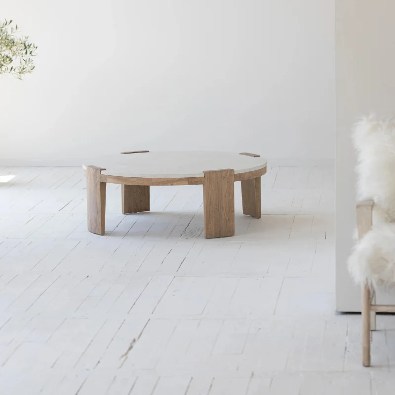 custom.Mid Modern Furniture Concrete Wabi Sabi Wood Table Round Coffee Table with Oak Living Room