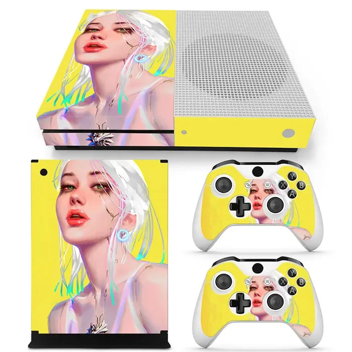 Anime meisjes Gratis drop shipping Beschermende vinylsticker voor Xbox One S-console + 2 stuks controllers Skins voor Xbox One S