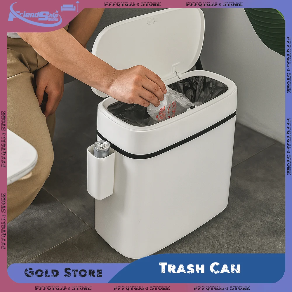 

Trash Can for Kitchen Bathroom Waste Bin Home Press-type Large Capacity Trash Can with Storage Box Waterproof Narrow Wastebasket