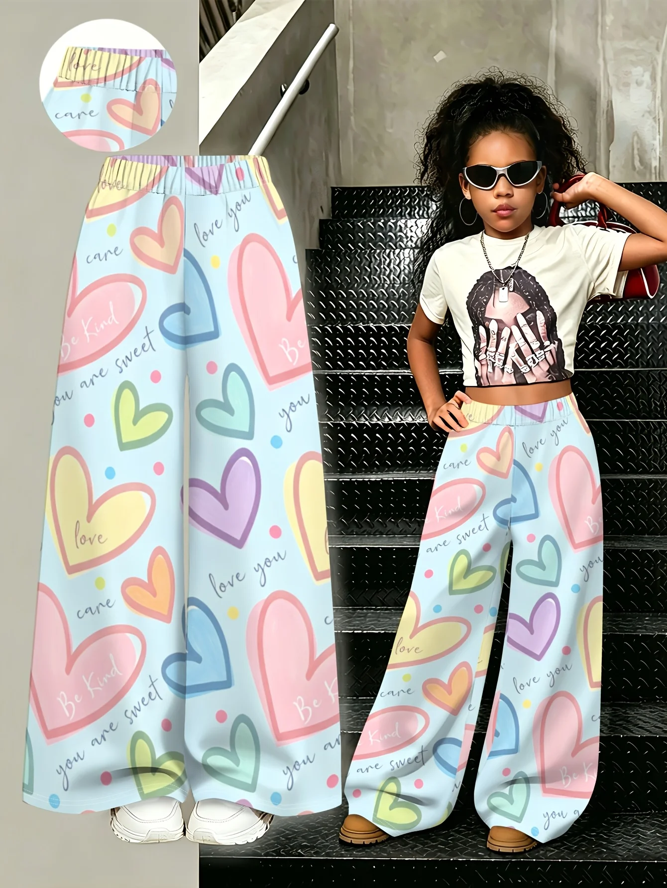 American Graffiti 3D-Druck Weite Hosen für Damen, Kordelzug, hohe Taille, modischer Trend, große, lockere Hosen – Detail 8