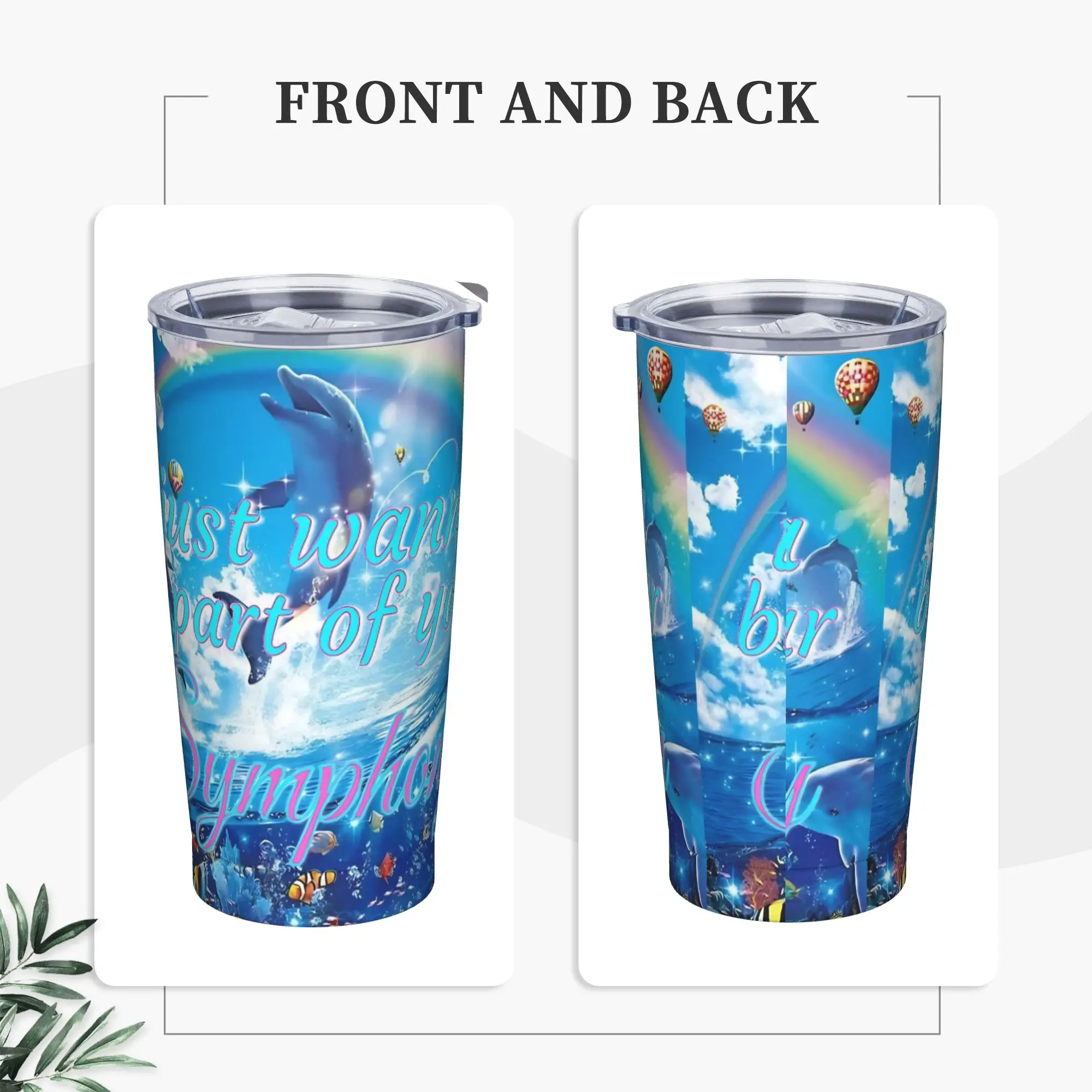 Symphony Aero Dolphin Tumbler Vacuum Insulated Frutiger Aero Coffee Cups Stainless Steel School Mug Water Bottle, 20oz