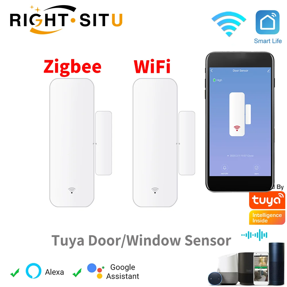 Tuya WiFi Zigbee Door Window Sensor Contact Sensor For Smart Home APP Remote Controlle Works With SmartLife Yandex Alexa