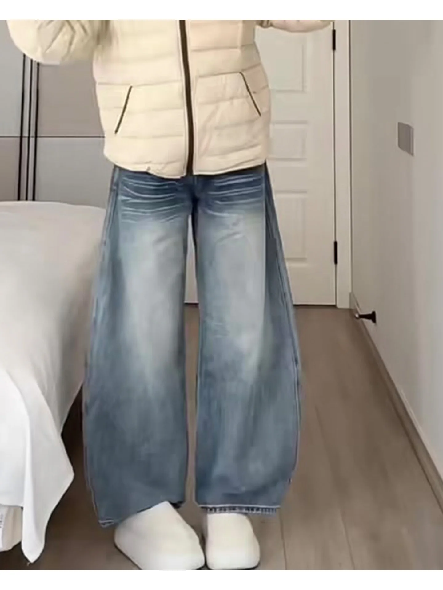 Dżinsy wyszczuplające w dużych rozmiarach, damskie spodnie z wysokim stanem i szerokimi nogawkami, codzienne, z efektem sprania, rozkloszowane spodnie typu bootcut.