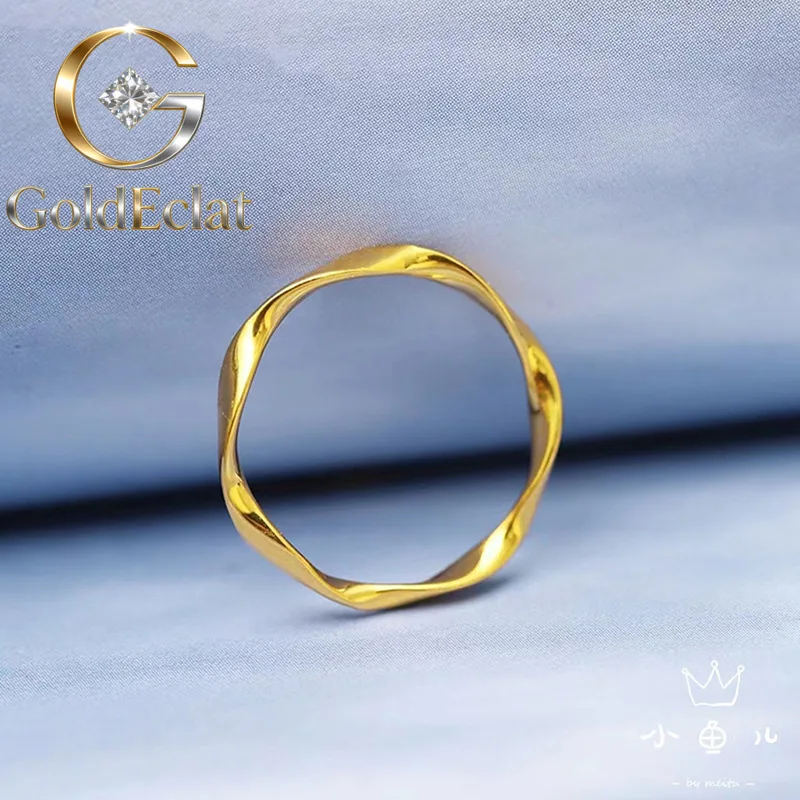 

Кольцо GoldEclat Luxury 24K 9999 из чистого золота, кольцо Мёбиуса, женское кольцо, кольцо с маленькой волнистой вставкой