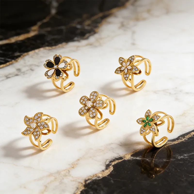 Luxury zircon titanium steel ring, niche high-end feel, rotatable open ring
