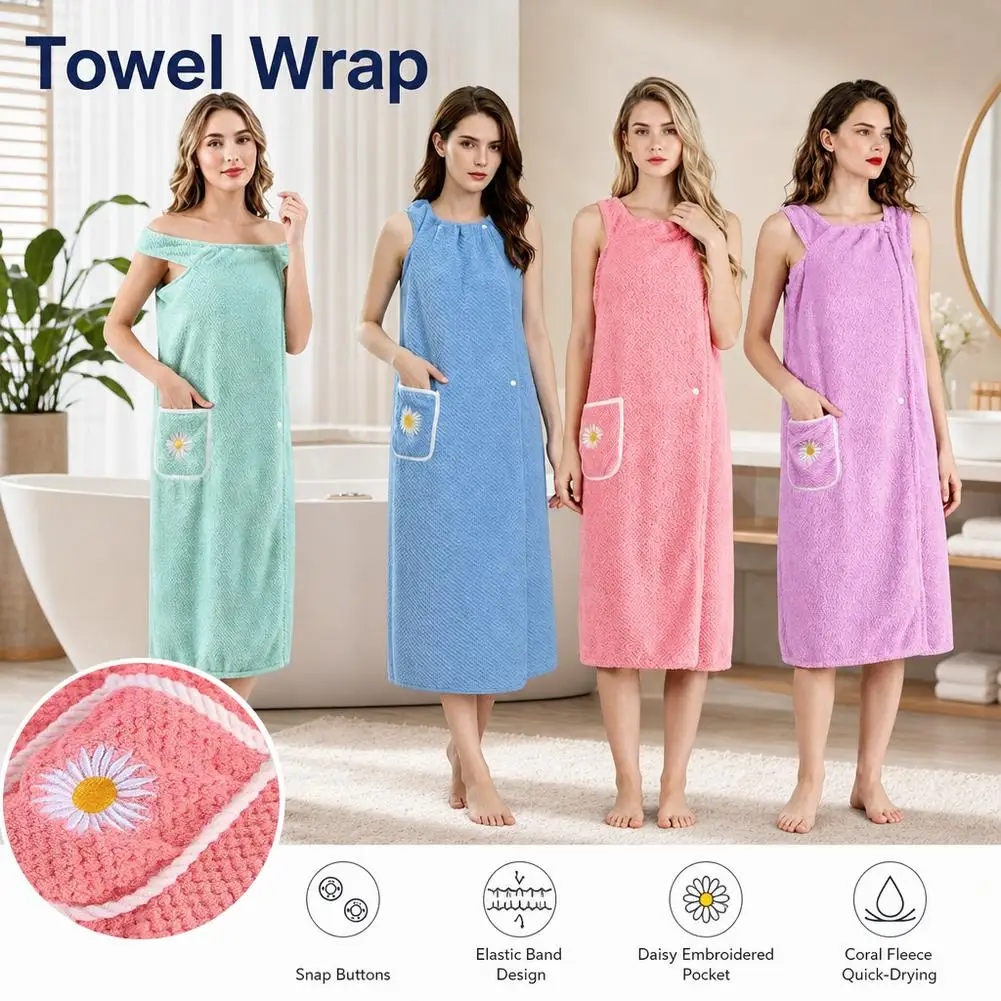 Bath Towel Household Women Wearable Wrap Adults Absorb Water Polyester Dry Hair Skirt Long Style Bathroom Washable Bathrobe
