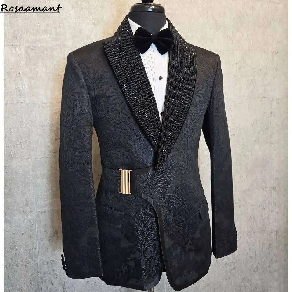 Men's Wedding Tuxedo 2 Piece Fishbone Smoking Suit With Notched Lapel Business Tweed Aesthetic Tailored Fit