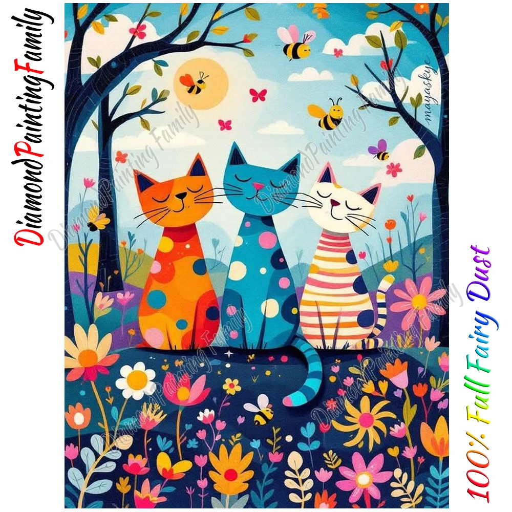 Diamond Painting Family Full Fairy Dust Crystal Resin Diamond Dot Art Color Cat Tree AB Drill Embroidery Set Mosaic Painting Kit