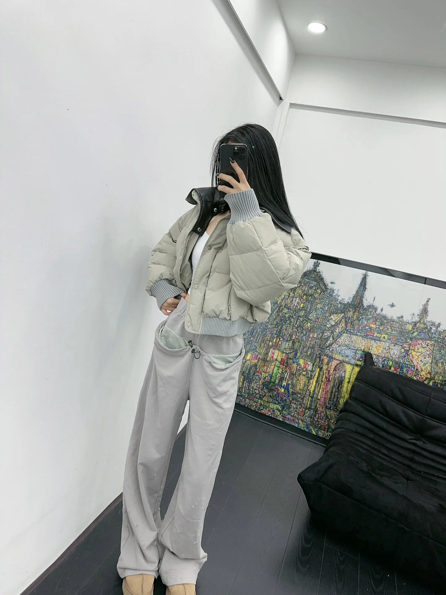 2025 Ropa de mujer Chaqueta de plumón con bloques de color con solapa Nuevo 1027