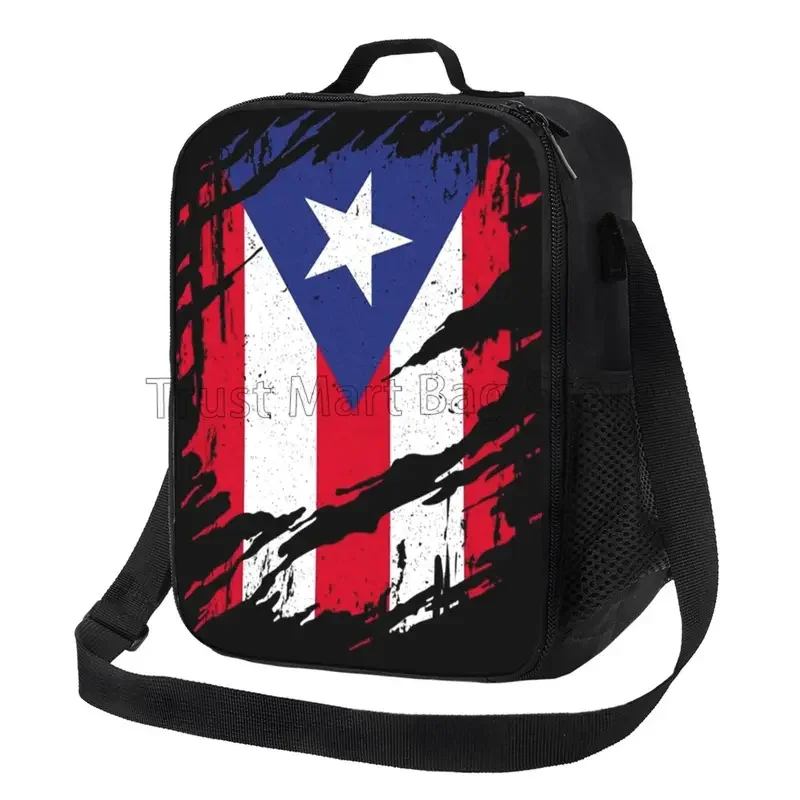 

Puerto Rico Flag Print Insulated Lunch Bag Waterproof Reusable Thermal Lunch Box Bento Tote with Adjustable Shoulder Strap