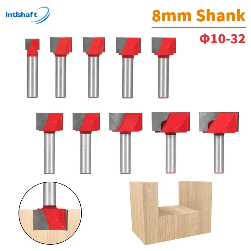 Intlshaft 8mm powierzchni strugania na dole do czyszczenia drewna frezarka CNC frez frez grawerski narzędzie do drewna 10-32mm