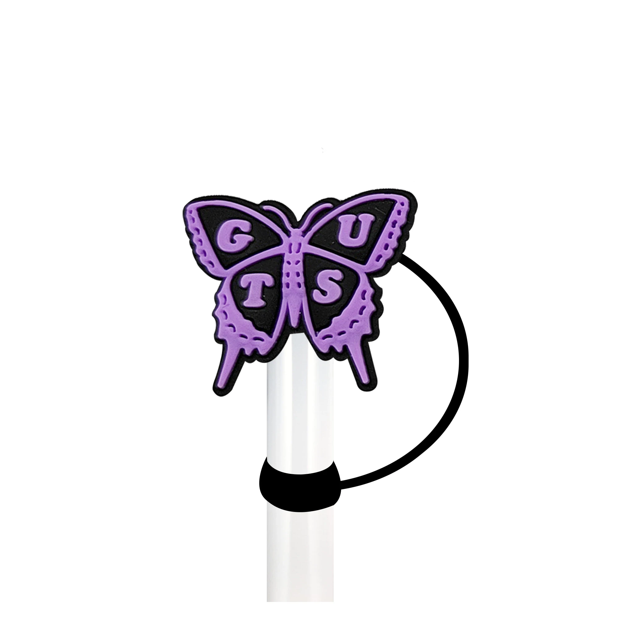 Miniso-Olivia Rodrigo Dustproof Straw Cap, bonito dos desenhos animados Silicone Straw Cap, Butterfly Eye Cup Acessórios, Party Props Presente