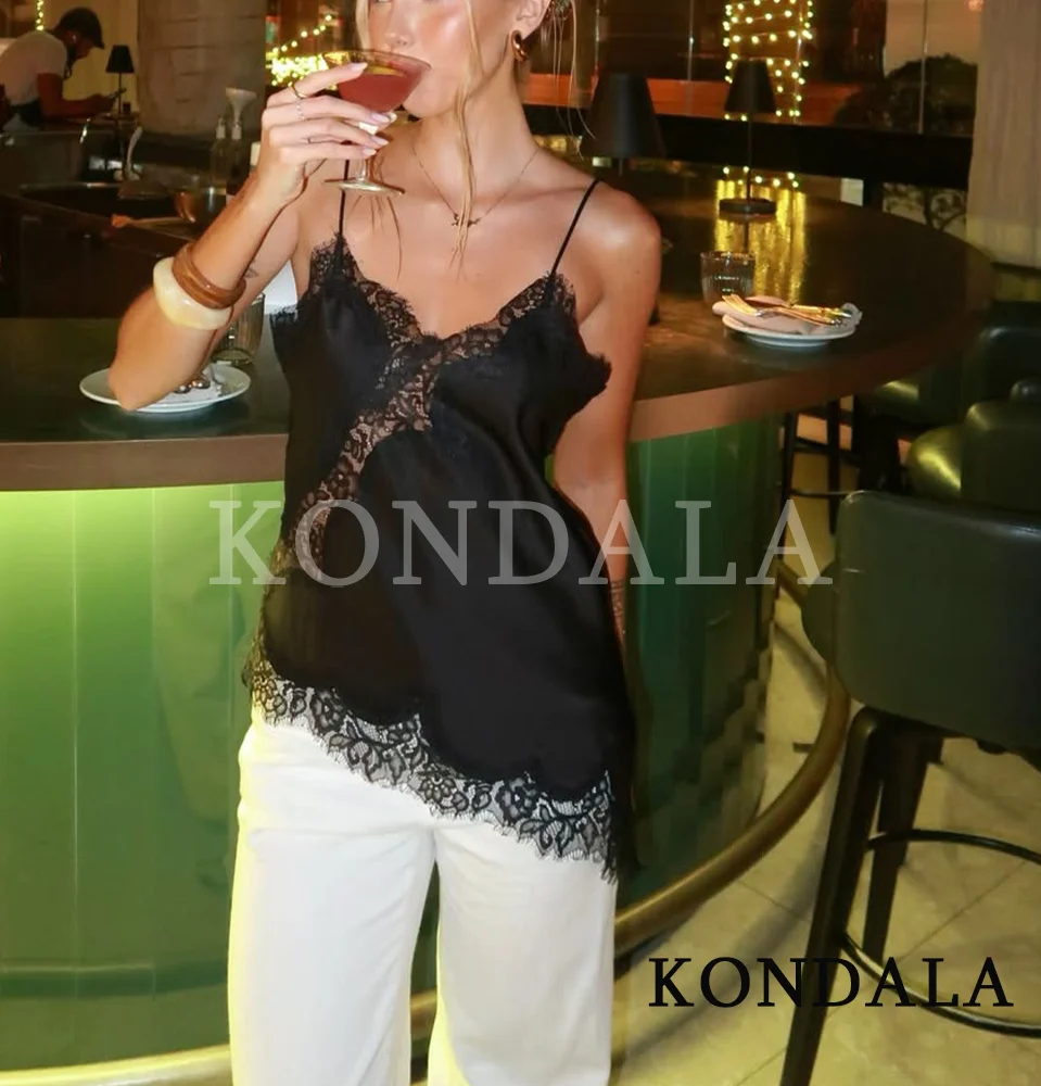 KONDALA-Camiseta elegante y dulce para mujer, Tops con tirantes románticos para vacaciones de verano, camisola de satén para fiesta de calle alta a la moda para primavera 2026