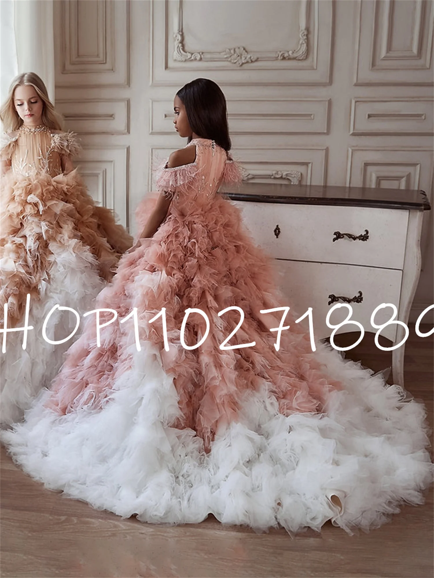 Gardenwed Puffy Princess Dress Luxury Girl Birthday Dress Feather Flower Girl Dress Child Dress First comunione Baby Girl Gown