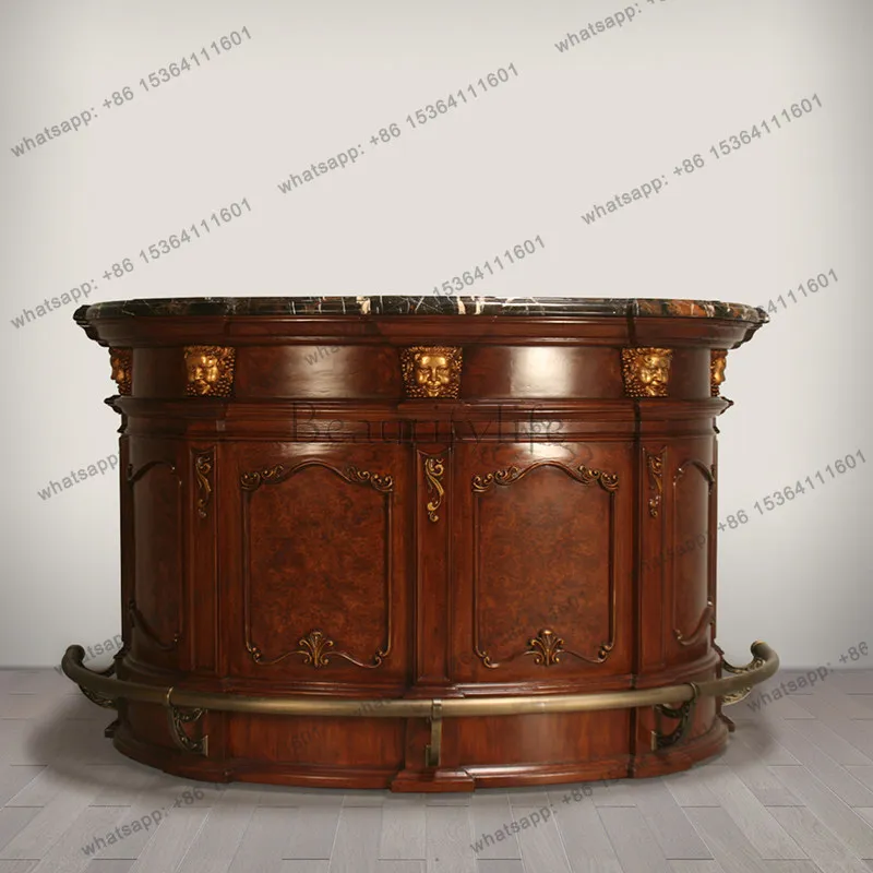

European retro old checkout page American home guide table Semicircular arc solid wood marble bar