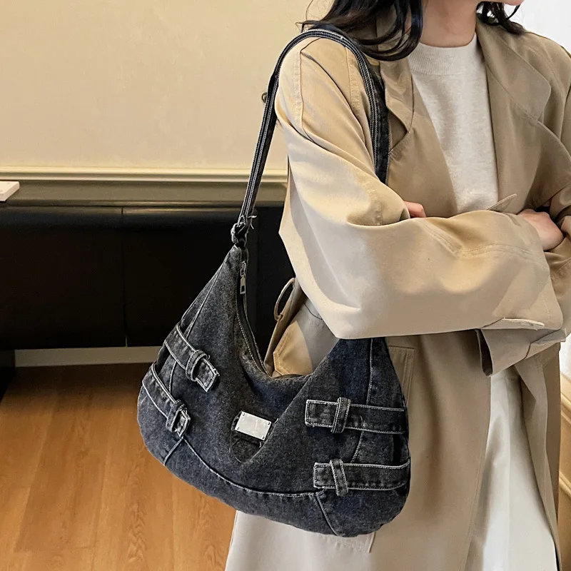 حقيبة كتف كروس من قماش الدنيم ذات سعة كبيرة على الموضة جديدة للنساء حقيبة تخزين غير رسمية حقيبة مدرب كاجوال ومتعددة الاستخدامات #4