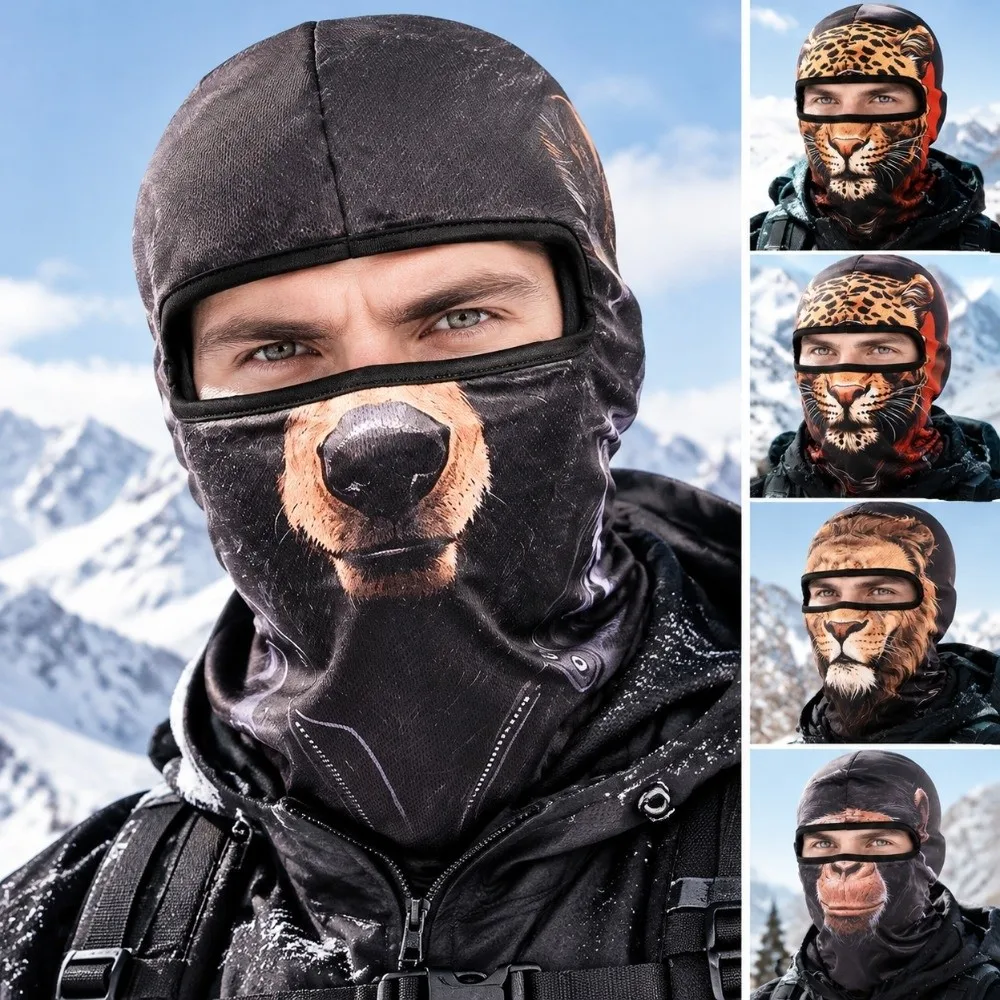 3D Printed Animal Pattern Funny Ski Mask Full Coverage Quick Dry Balaclava Face Mask Sweat Absorbent Breathable Eye Hole