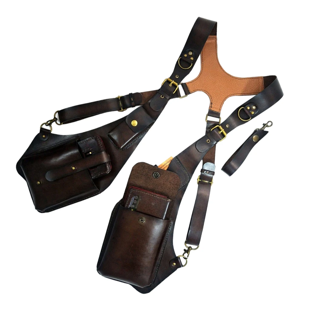 

Винтажная средневековая наплечная сумка-кобура в стиле стимпанк из искусственной кожи для телефона и кошелька, унисекс, для велосипеда и мотоцикла, поясная сумка