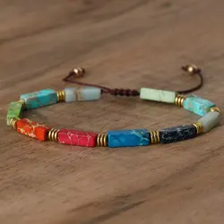 1 Pc Minimalist Rectangular Turquoise Stone Dainty Beaded Bracelet Adjustable Bohemian Gemstone Bangles for Party or Anniversary