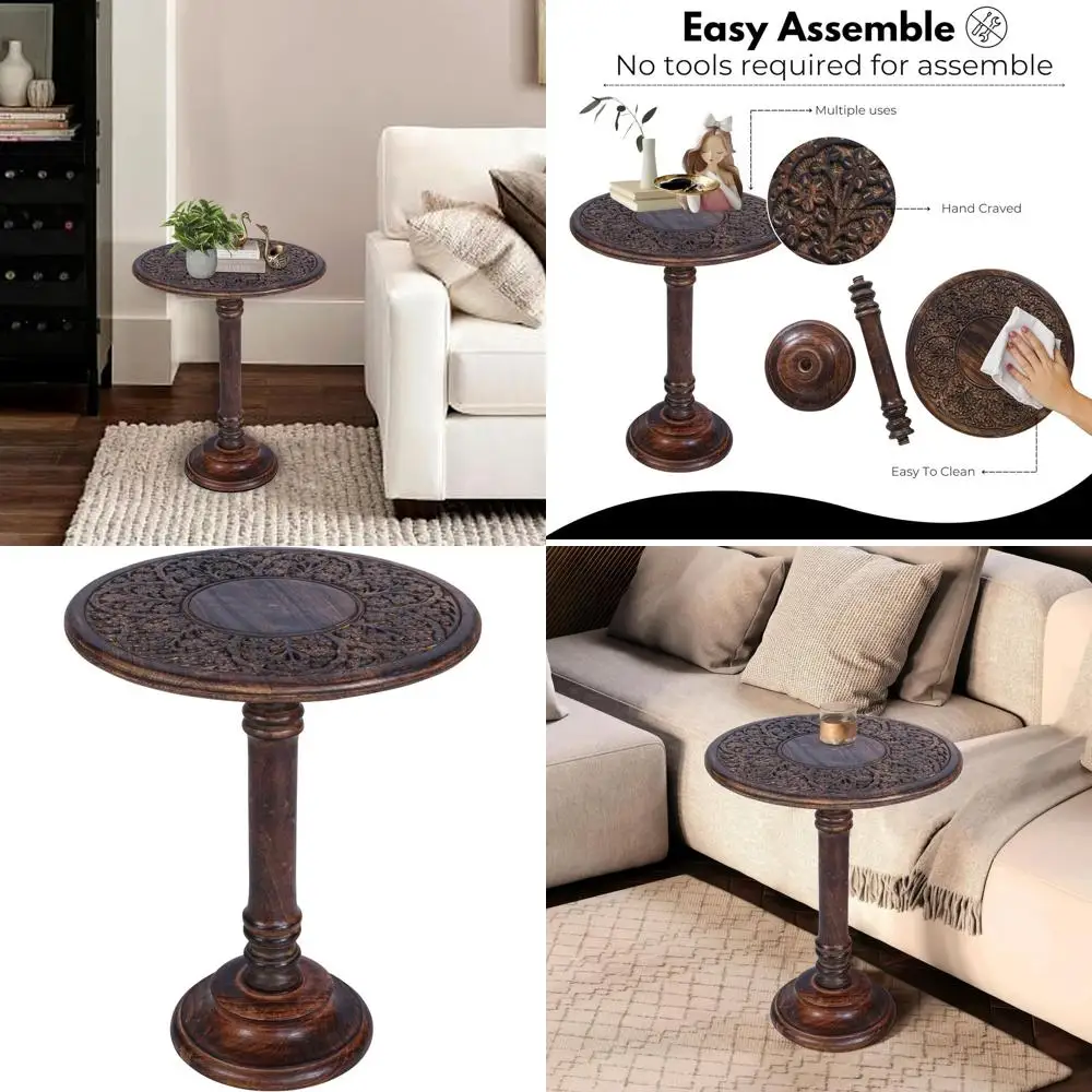 

Rustic Mango Wood Side Table - 18x22 Inch Handcrafted End Table with Vintage Burnt Finish