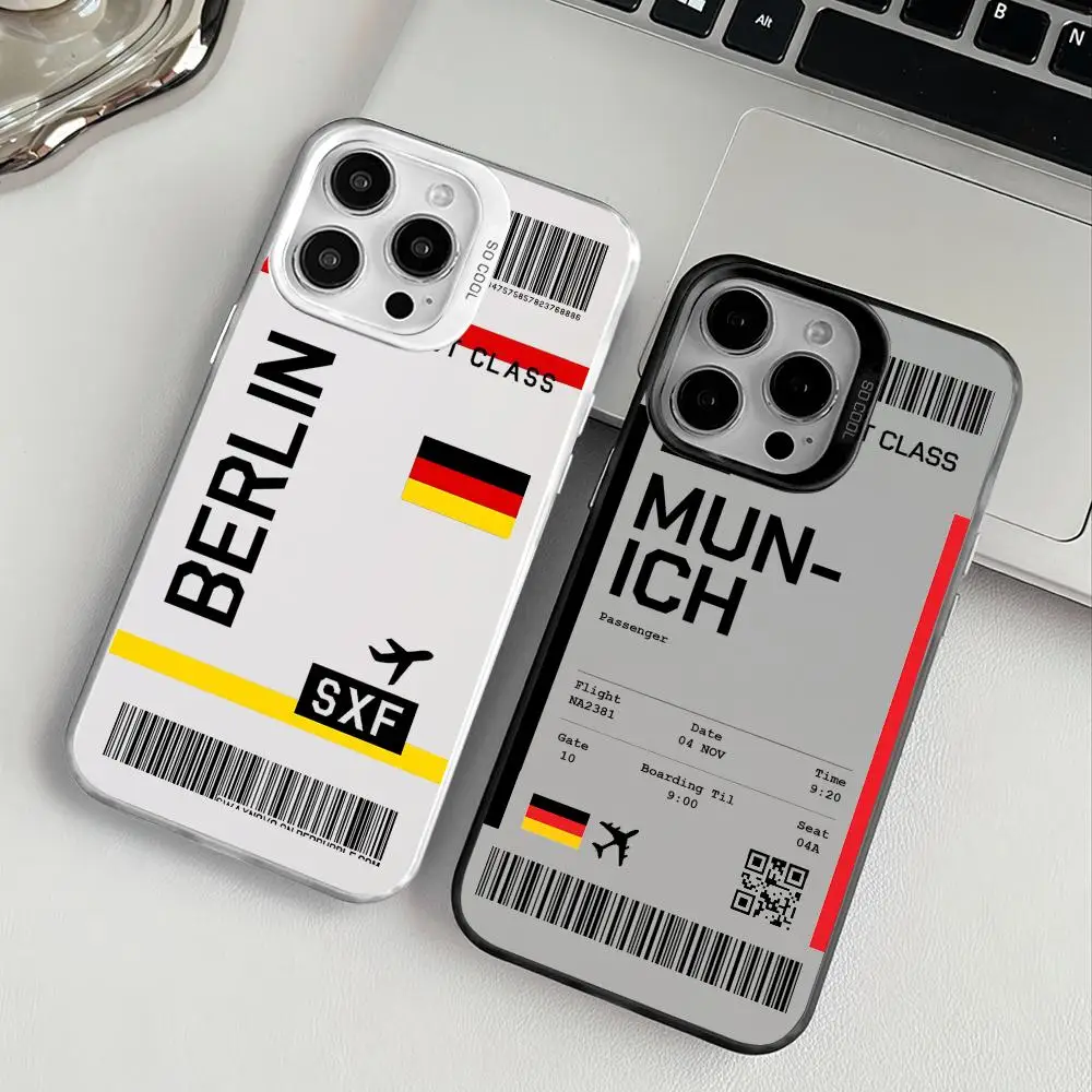 Plane Travel Ticket Germany Phone Case For IPhone 17 16 15 14 13 12 11 Pro Max Air Matte Laser Aurora Shockproof Phone Case