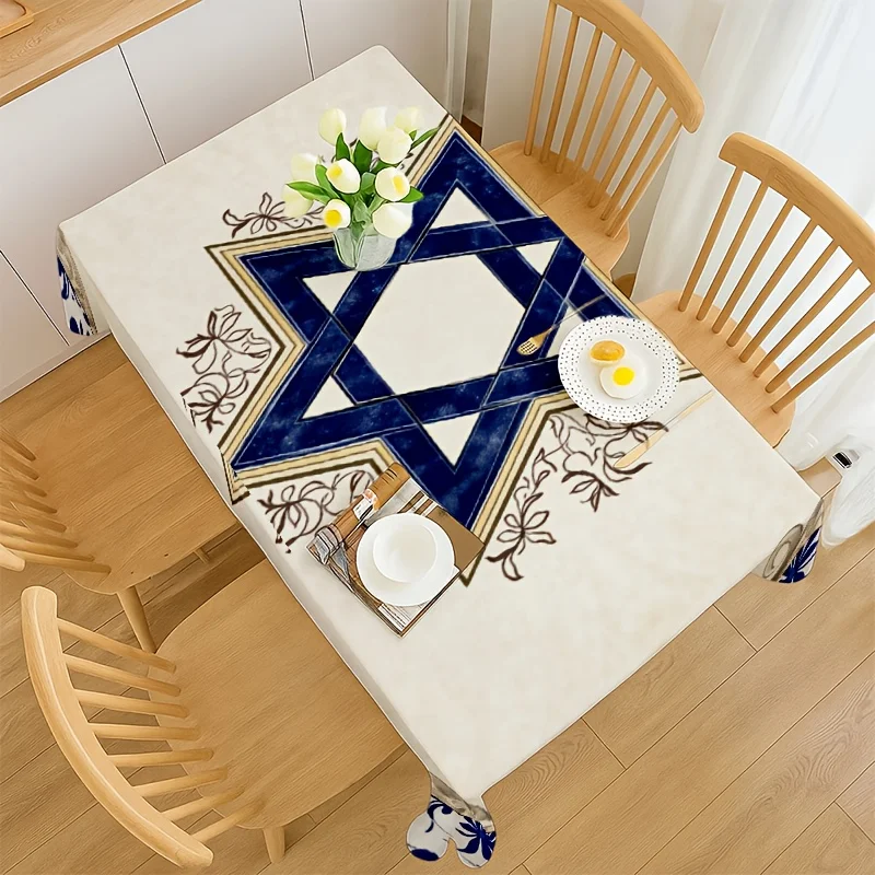 Magen David Rectangle Table Cloth for Table Decor Home Kitchen Dining Waterproof Reusable Tablecloth for Tables Indoor Outdoor