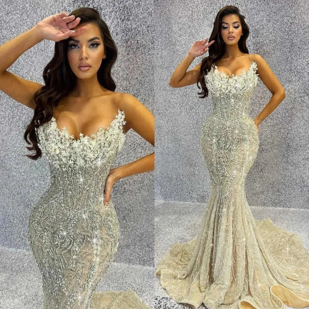 

Stunning Crystals Mermaid Prom Gowns For Women Strapless Sequins Beaded Evening Dresses Party Vestidos De Gala Custom Made