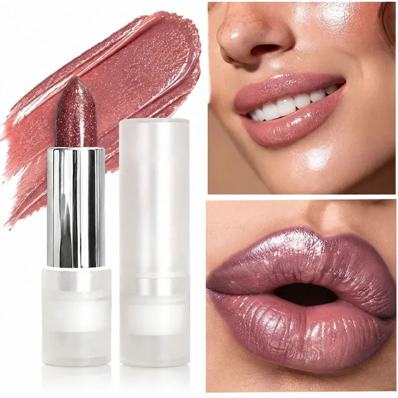 JUJU DREAM Shimmer Glitter Lipstick, Moisturizing Glossy Rose Pink Lip Color  High Pigment Metallic Pearl Lip Makeup